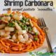 Shrimp carbonara with sweet potato noodles