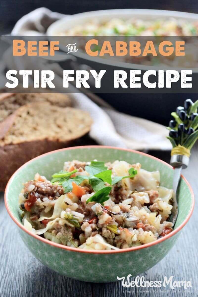 Beef and cabbage stir fry comes together in minutes and only needs one pan for a delicious, fast and healthy meal. Healthy alternative to hamburger helpers.