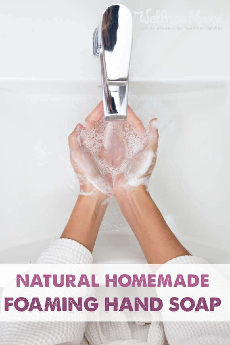 This easy foaming hand soap contains only water, organic liquid castile soap, a moisturizing oil and optional essential oils for a simple and frugal homemade soap.