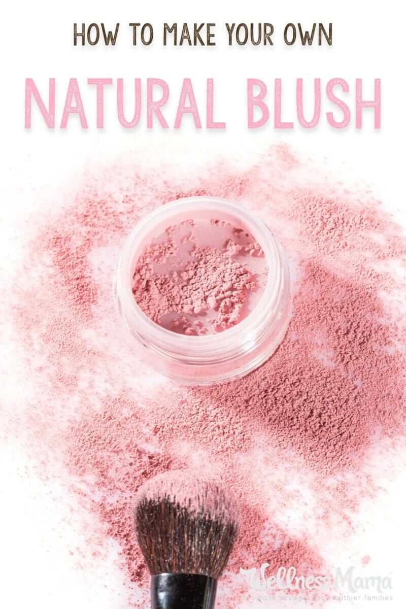 Homemade natural blush makeup with arrowroot, hibiscus powder and cocoa powder is a natural and beautiful DIY option.