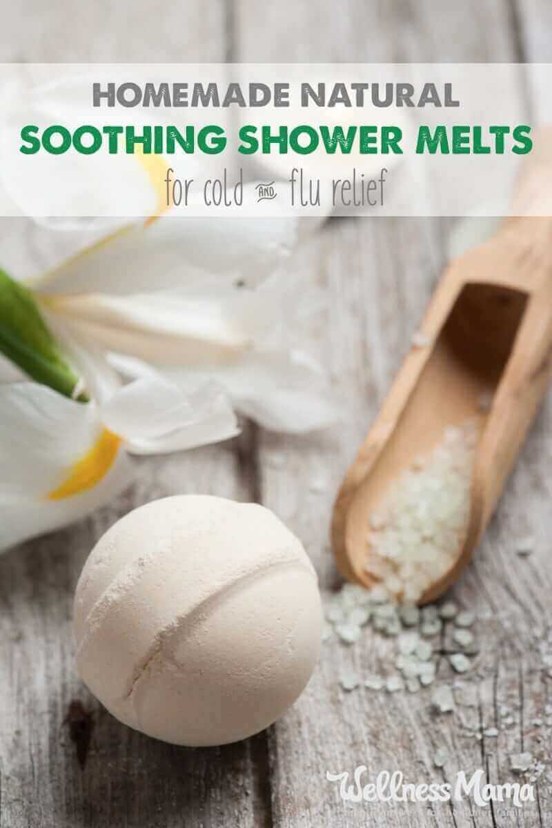 These simple to make shower melts are soothing and calming for coughs, colds and flu. They combine baking soda, magnesium, essential oils and menthol.