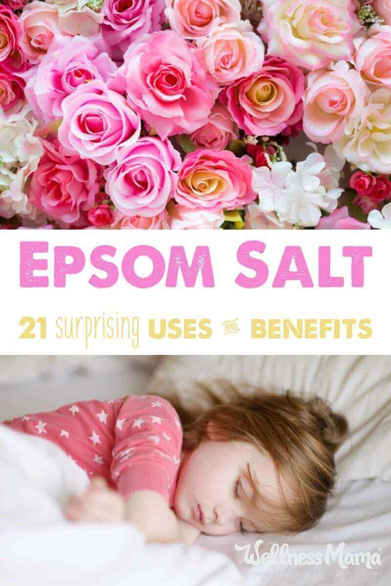 Epsom salt has dozens of uses and benefits, including a foot soak, body scrub, fertilizer, in house cleaning, improves sleep and more!