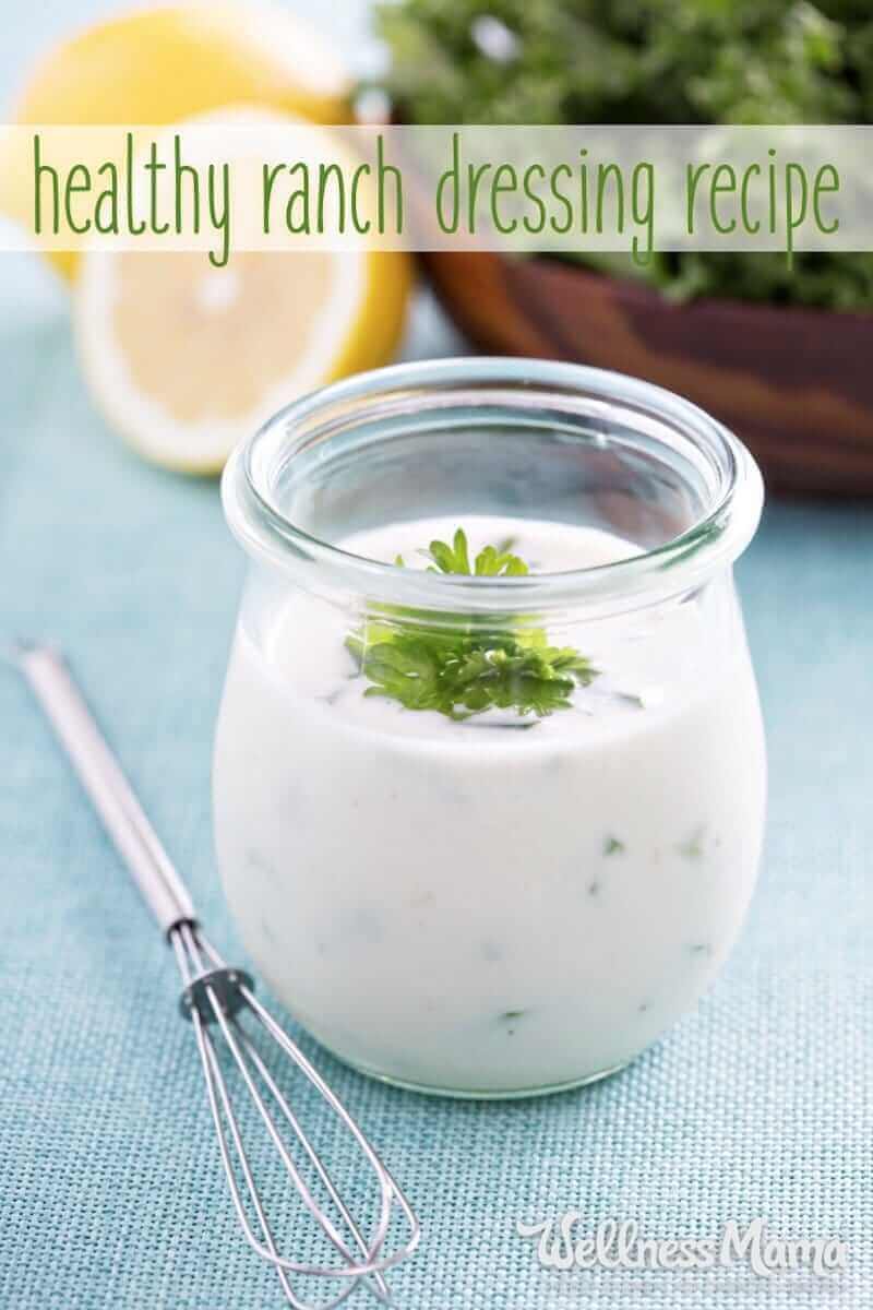 This healthy ranch dressing recipe is made with real food ingredients like yogurt, herbs, spices, olive oil, garlic and parmesan cheese, and is easy to make.