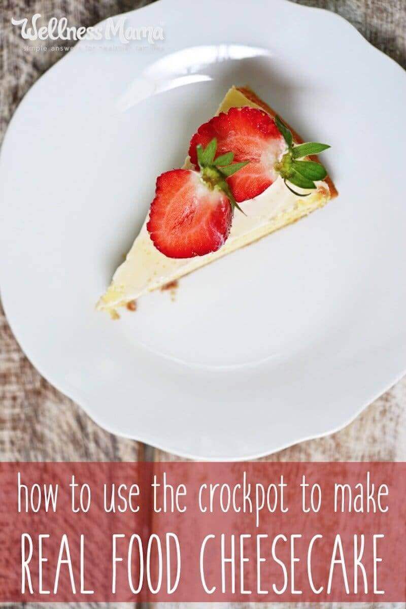 Easy crock pot cheesecake recipe saves oven space on busy days like Thanksgiving. Also just a great dessert anytime. Grain free!