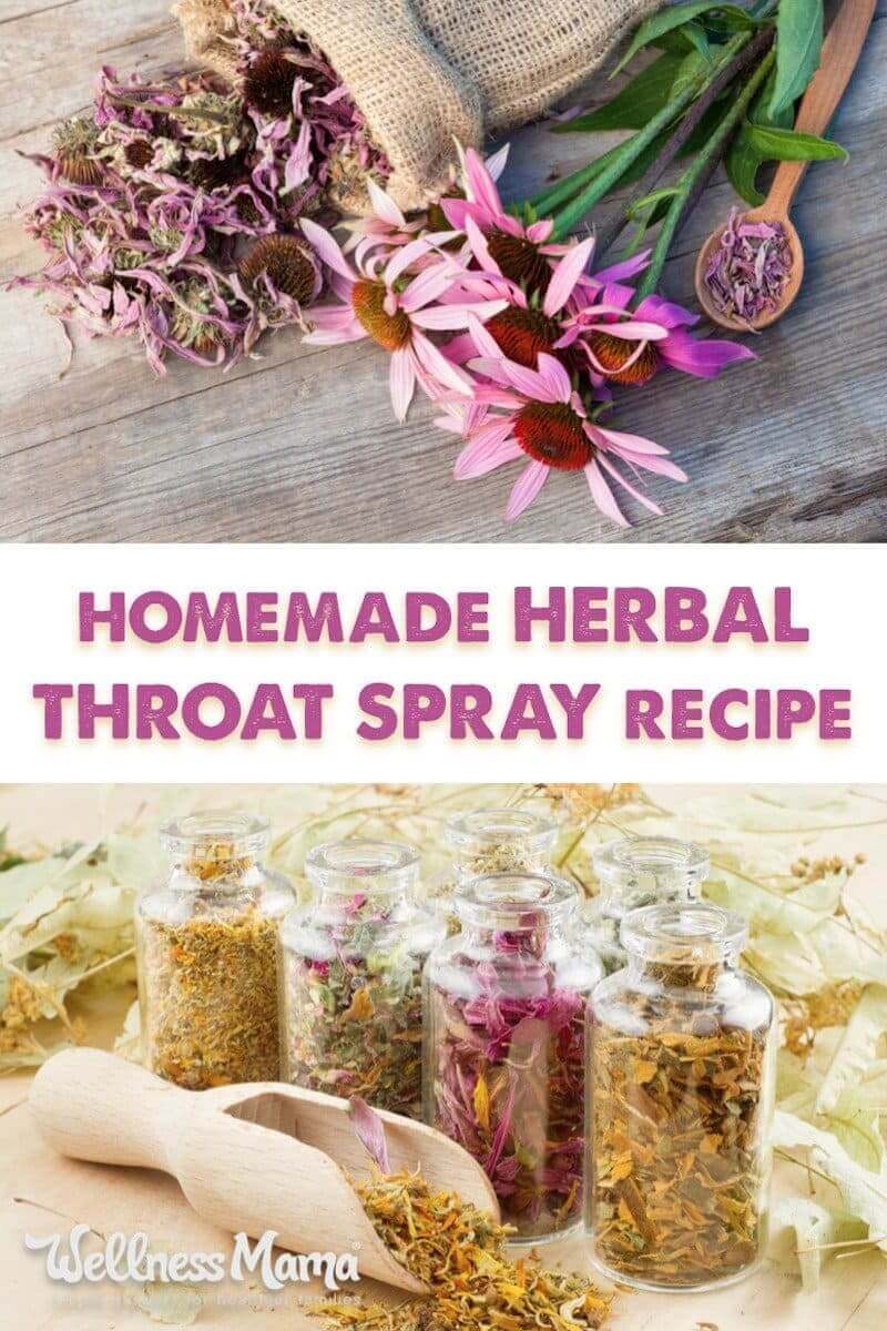 This homemade herbal throat spray recipe is great for sore throat or cough made with natural ingredients like echinacea, thyme, elderberry, and ginger.
