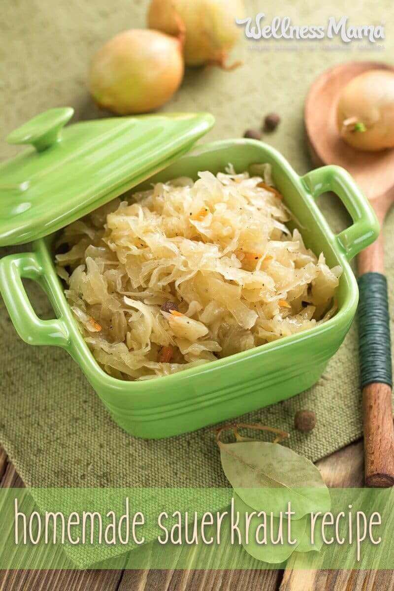How to make traditional lacto-fermented homemade Sauerkraut. An excellent source of probiotics and enzymes for gut health.