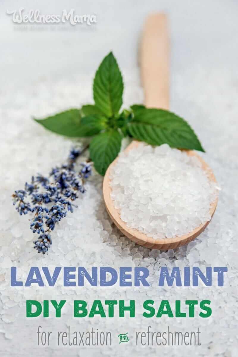 This lavender mint bath salts recipe is a great way to combine the benefits of magnesium and sea salts with essential oils for a relaxing bath!