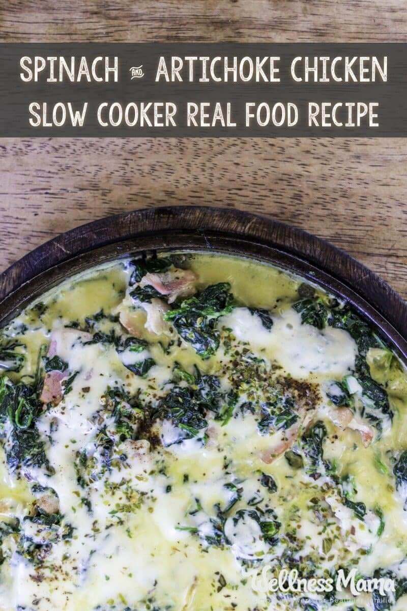 Delicious Spinach Artichoke chicken recipe in a slow-cooker combines the flavor of spinach artichoke dip with protein in a one-pan dish.