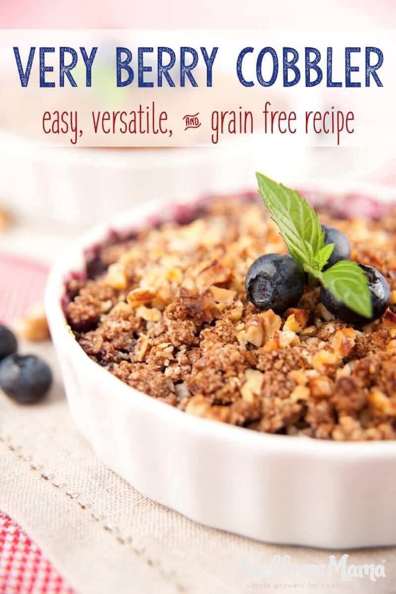 This grain free berry cobbler is made with almond flour for a healthy dessert minus grains or added sugars and optional toppings.